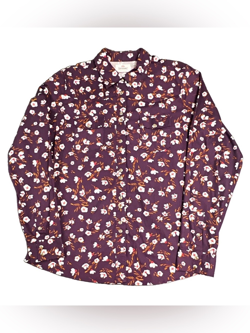 Shyanne Western Pearl Snap Shirt Womens XL Purple Floral Long Sleeve Cowgirl